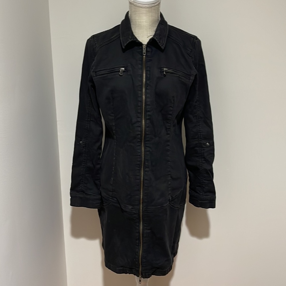 Black Stretchy Jean Zipper Dress XL